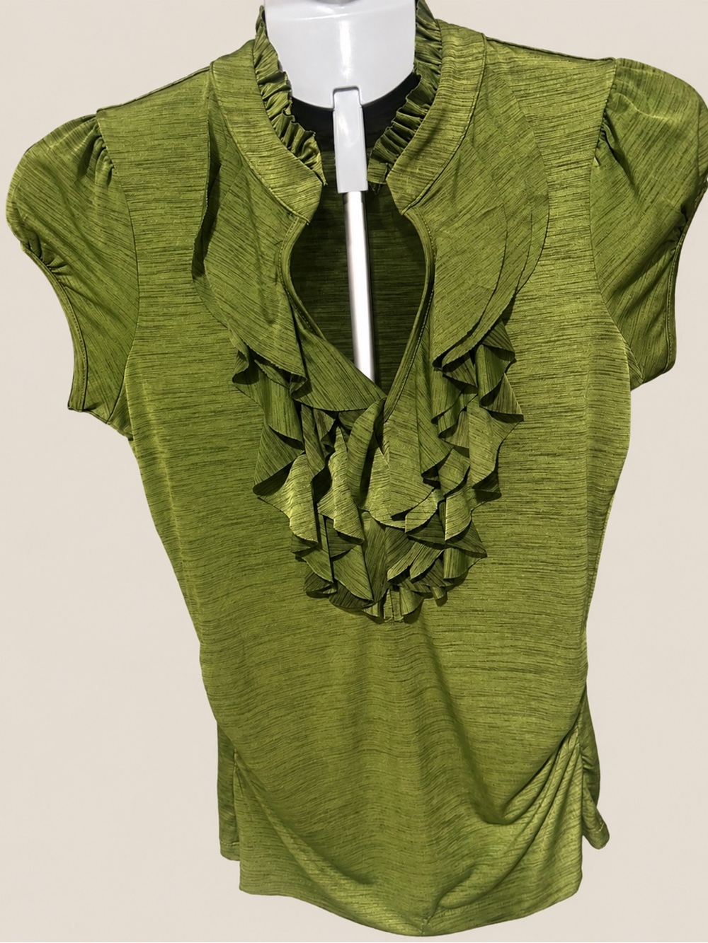 HeartSoul Olive Green Ruffle V-Neck Short Sleeve Top